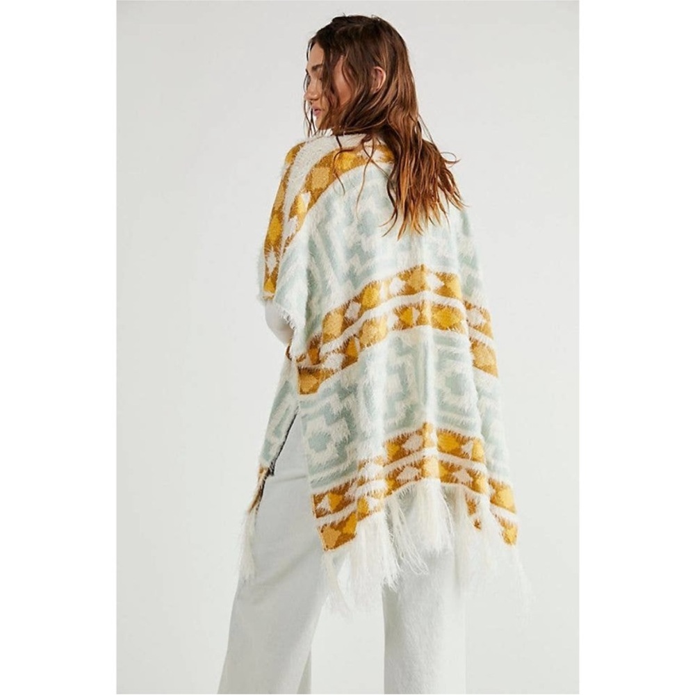 Free People Geometric Patterned Shaw- Mustard and Teal - Picture 1 of 6